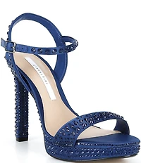 Gianni Bini Lillet Two Satin Clear Rhinestone Platform Dress Sandals