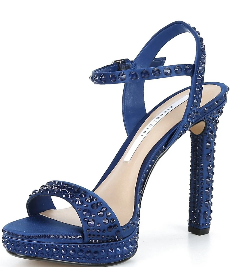 Gianni Bini Lillet Two Satin Clear Rhinestone Platform Dress Sandals