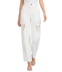 Gianni Bini Lily Embroidered Bow High Rise Straight Leg Barrel Jeans