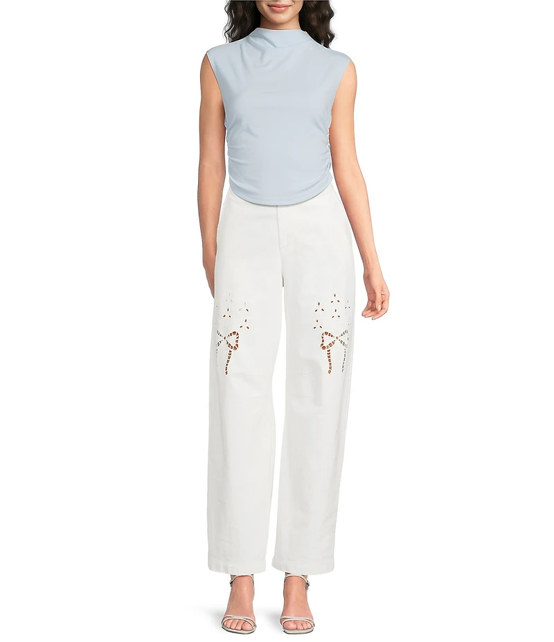 Gianni Bini Lily Embroidered Bow High Rise Straight Leg Barrel Jeans