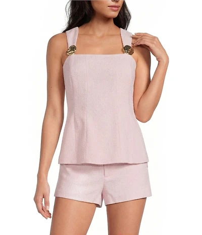 Gianni Bini Lorelai Tweed Square Neck Sleeveless Coordinating Top