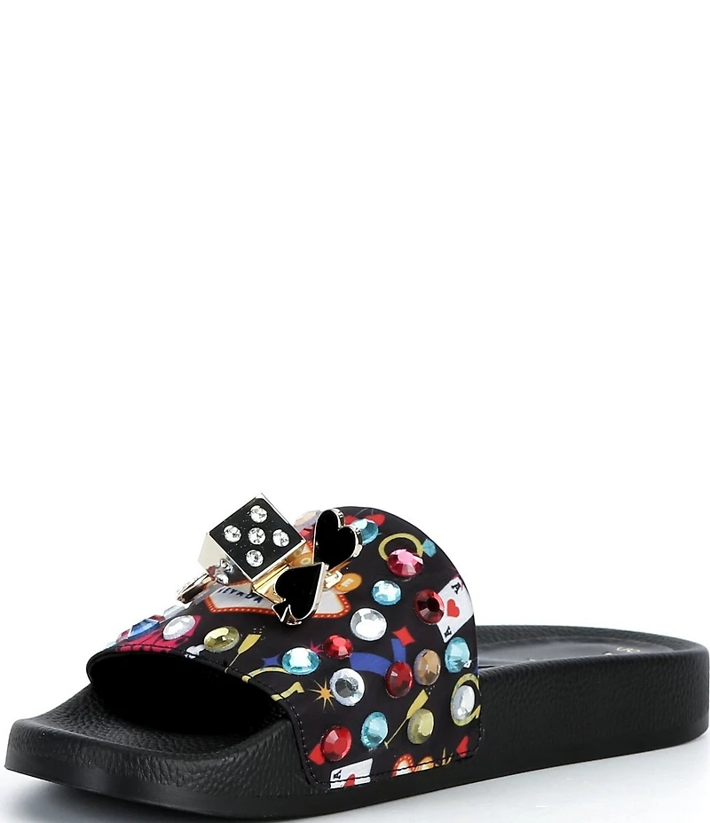 Gianni Bini Luckydaze Casino Ornamented Rhinestone Pool Slides