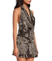 Gianni Bini Luna Satin Paisley Printed Cowl Neck Sleeveless Coordinating Blouse Top