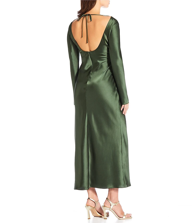 Gianni Bini Luna Scoop Neckline Long Sleeve Stain Slip Maxi Dress