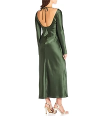 Gianni Bini Luna Scoop Neckline Long Sleeve Stain Slip Maxi Dress