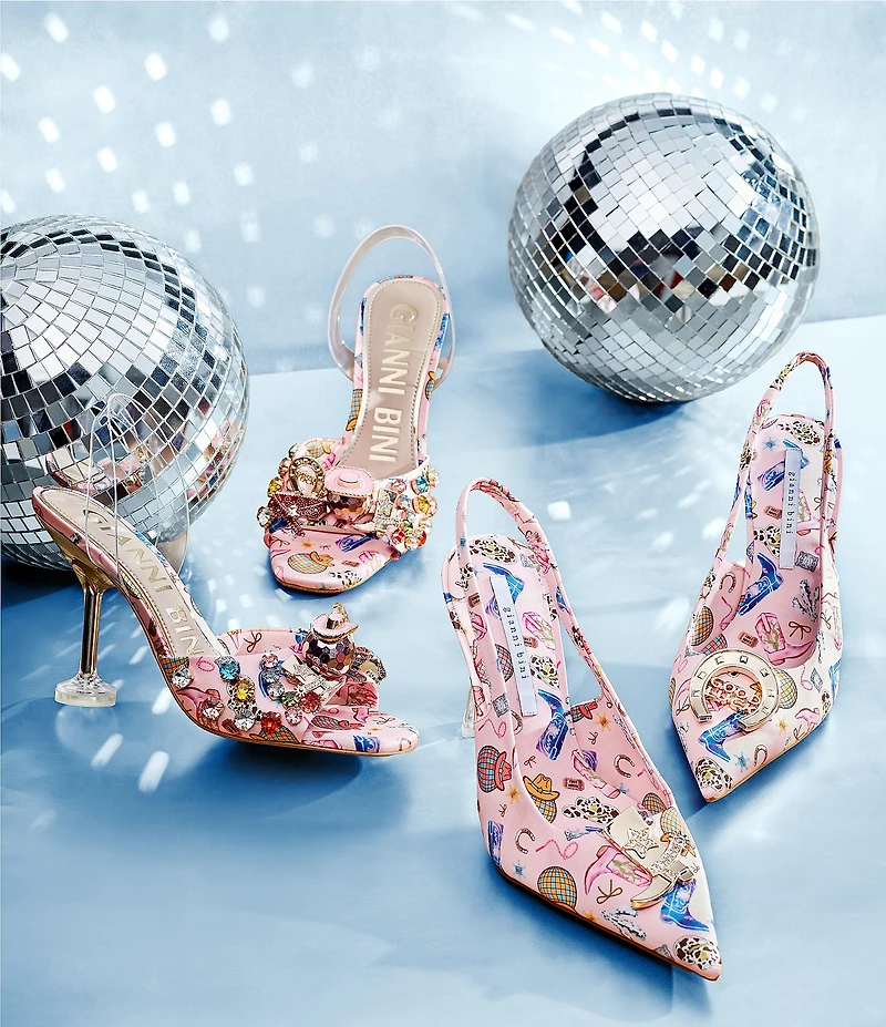 Gianni Bini Maddie Printed Rodeo Ornaments Martini Heel Dress Sandals