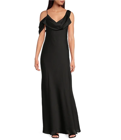 Gianni Bini Maeve Satin Asymmetrical Neck A-Line Dress
