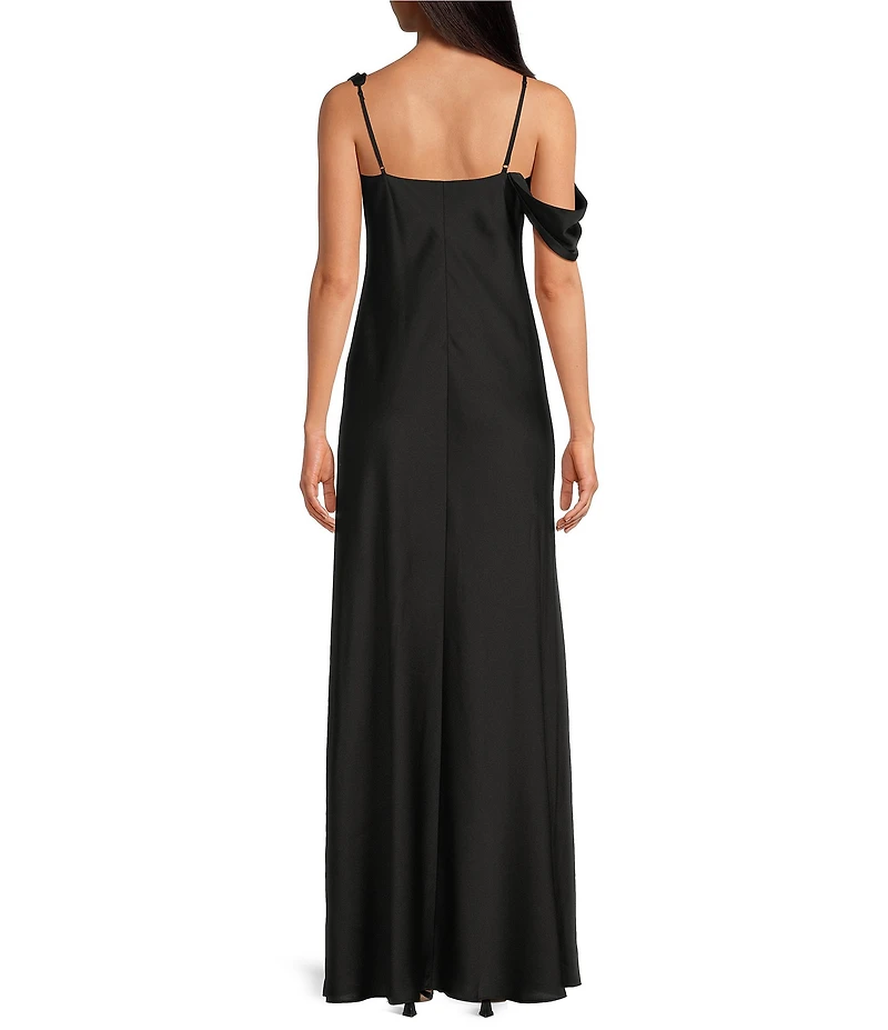 Gianni Bini Maeve Satin Asymmetrical Neck A-Line Dress