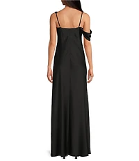Gianni Bini Maeve Satin Asymmetrical Neck A-Line Dress