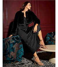 Gianni Bini Maeve Satin Asymmetrical Neck A-Line Dress