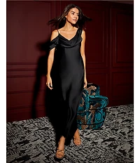Gianni Bini Maeve Satin Asymmetrical Neck A-Line Dress