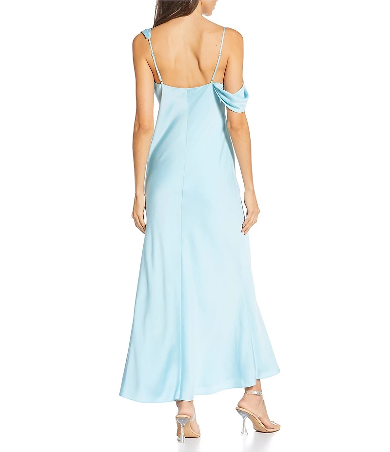 Gianni Bini Maeve Satin Asymmetrical Neck A-Line Dress