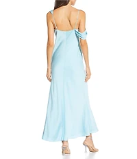 Gianni Bini Maeve Satin Asymmetrical Neck A-Line Dress