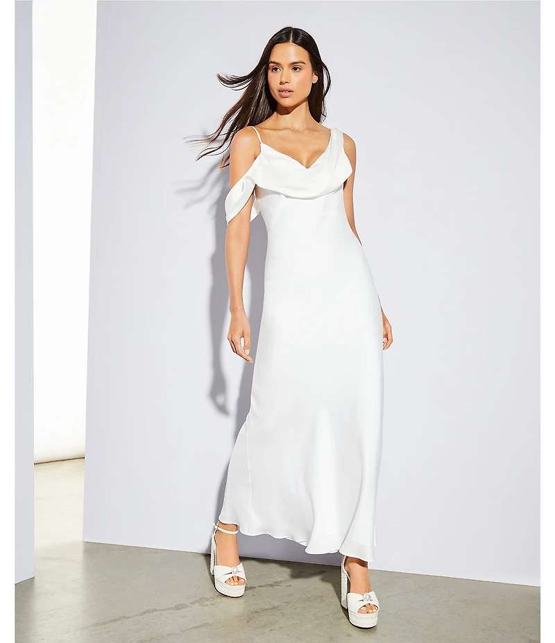 Gianni Bini Maeve Satin Asymmetrical Neck A-Line Dress