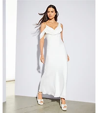 Gianni Bini Maeve Satin Asymmetrical Neck A-Line Dress