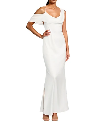 Gianni Bini Maeve Satin Asymmetrical Neck A-Line Dress