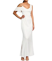 Gianni Bini Maeve Satin Asymmetrical Neck A-Line Dress