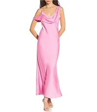 Gianni Bini Maeve Satin Asymmetrical Neck A-Line Maxi Dress