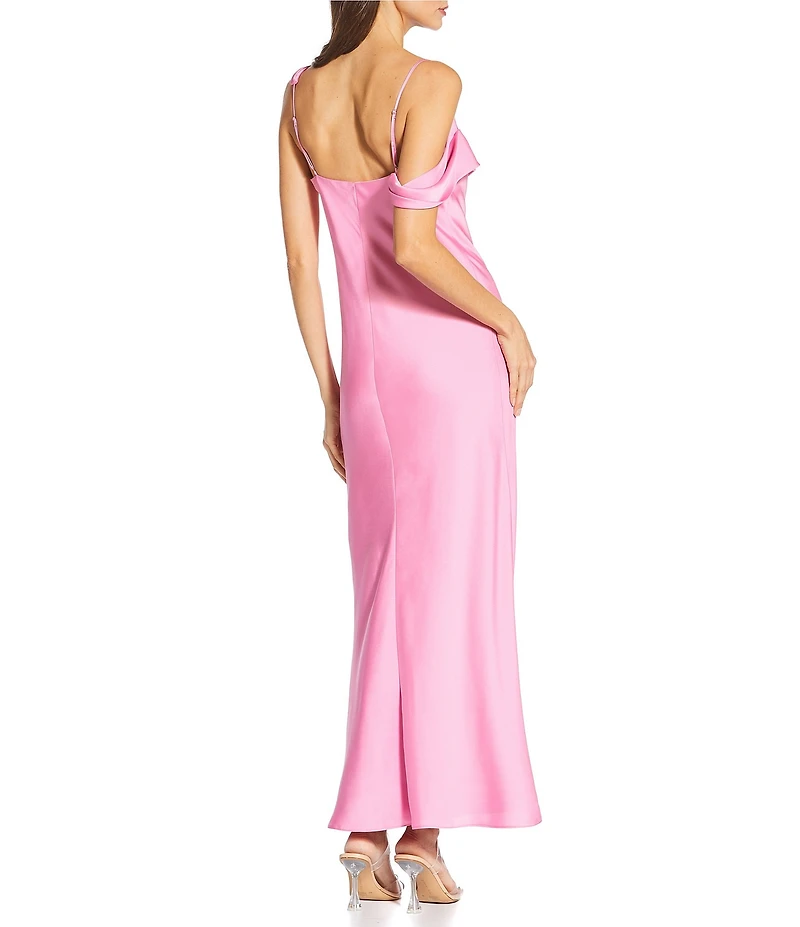 Gianni Bini Maeve Satin Asymmetrical Neck A-Line Maxi Dress