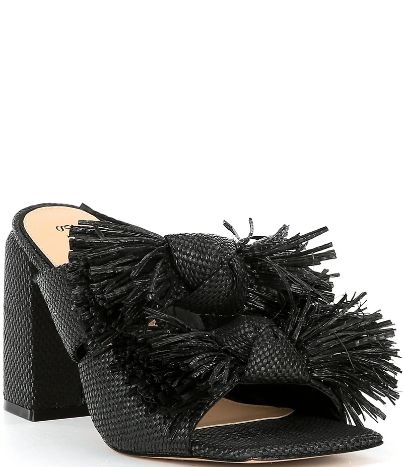Gianni Bini Maguire Raffia Knotted Fringe Slide Sandals