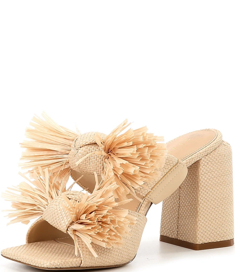 Gianni Bini Maguire Raffia Knotted Fringe Slide Sandals