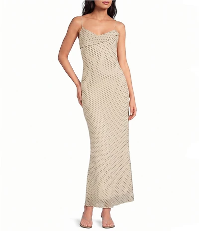 Gianni Bini Marnie Polka Dot Print Sweetheart Neck Sleeveless Chiffon Maxi Dress