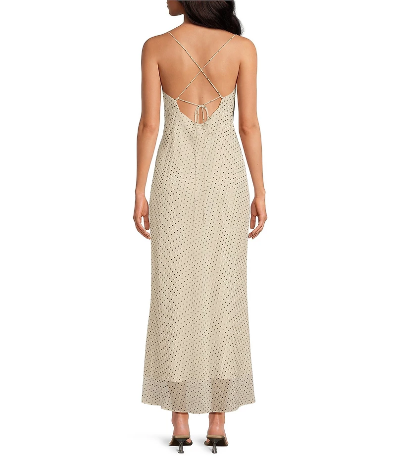 Gianni Bini Marnie Polka Dot Print Sweetheart Neck Sleeveless Chiffon Maxi Dress