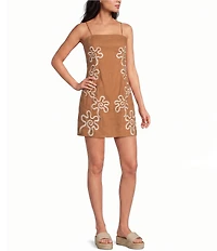 Gianni Bini Martha Floral Square Neck Sleeveless Linen Sheath Mini Dress