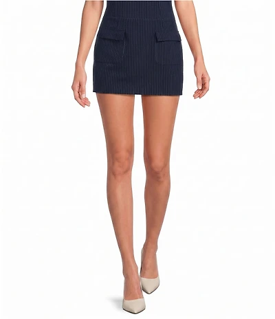 Gianni Bini Masie Pinstripe Printed Front Flap Pocket Coordinating Mini Skirt