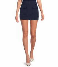 Gianni Bini Masie Pinstripe Printed Front Flap Pocket Coordinating Mini Skirt