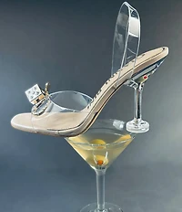 Gianni Bini Maverick Clear Casino Ornament Martini Heel Slingback Dress Sandals