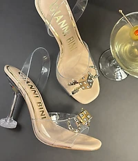 Gianni Bini Maverick Clear Casino Ornament Martini Heel Slingback Dress Sandals