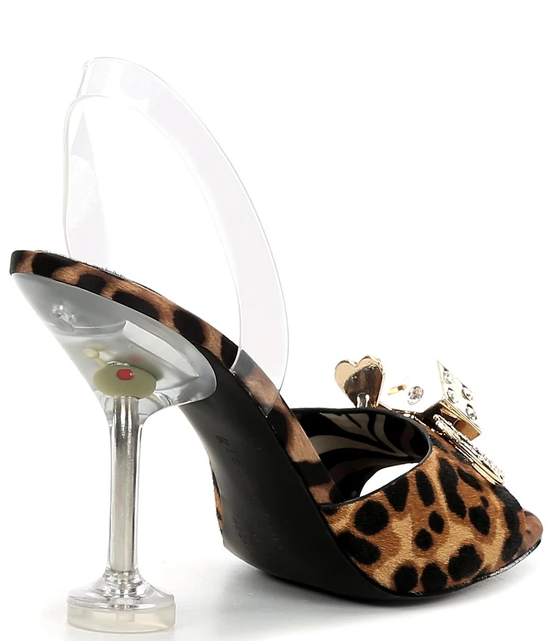 Gianni Bini Maverick Leopard Haircalf Casino Ornament Martini Heel Slingback Dress Sandals