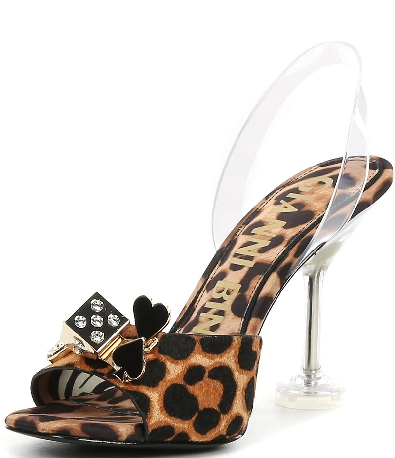 Gianni Bini Maverick Leopard Haircalf Casino Ornament Martini Heel Slingback Dress Sandals