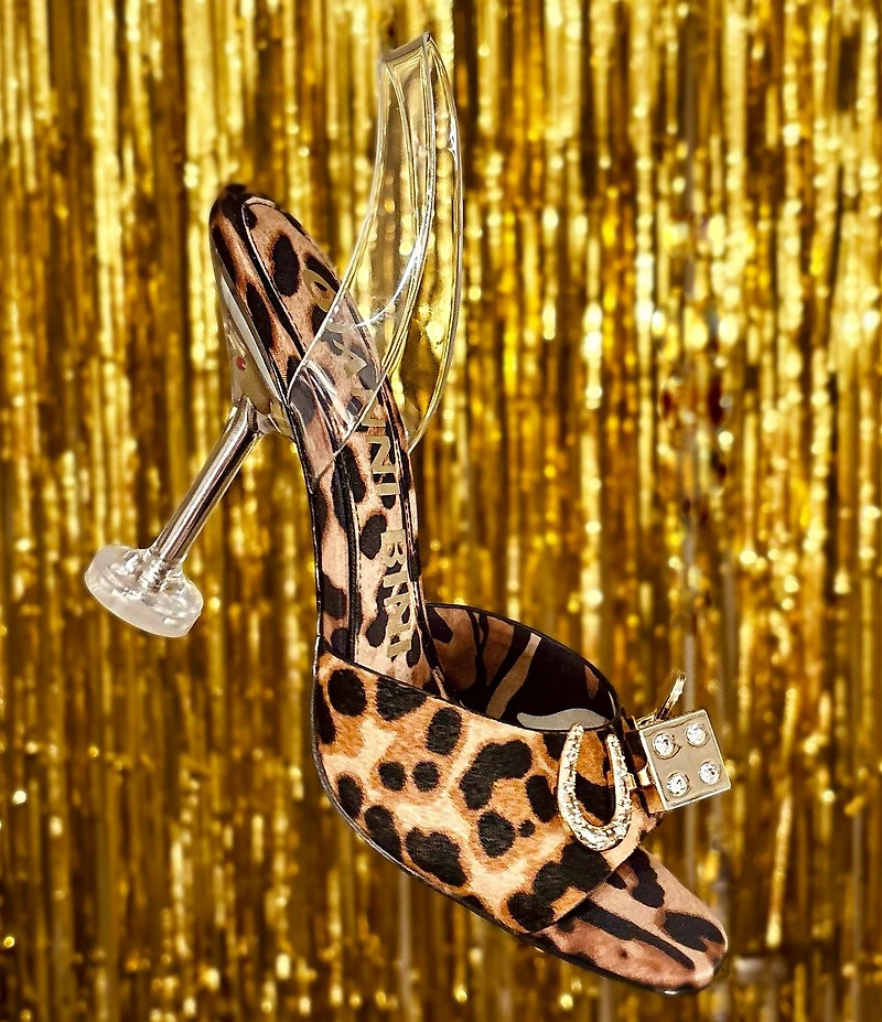 Gianni Bini Maverick Leopard Haircalf Casino Ornament Martini Heel Slingback Dress Sandals