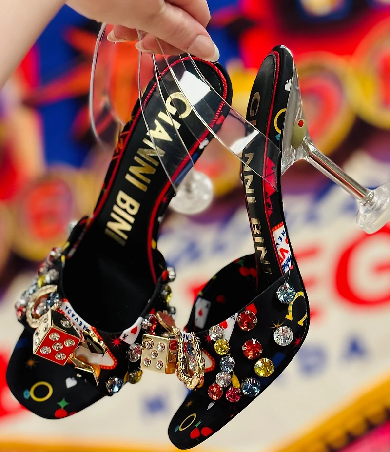 Gianni Bini Maverick Printed Casino Ornament Martini Heel Dress Sandals