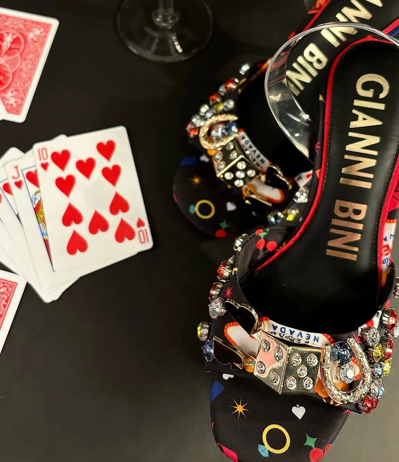 Gianni Bini Maverick Printed Casino Ornament Martini Heel Dress Sandals