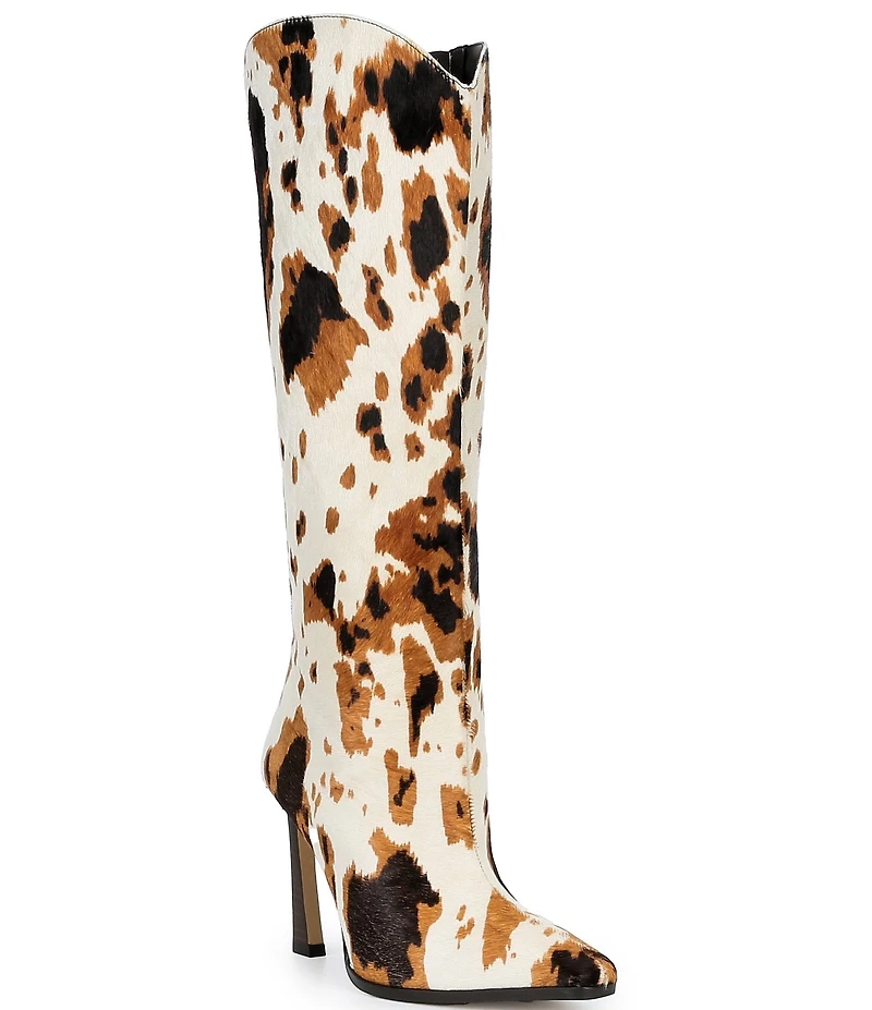 Gianni Bini Maybelle Cow Print Haircalf Snip Toe Kitten Heel Boots