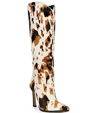 Gianni Bini Maybelle Cow Print Haircalf Snip Toe Kitten Heel Boots