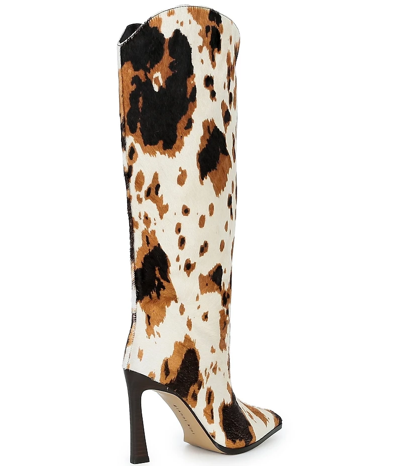Gianni Bini Maybelle Cow Print Haircalf Snip Toe Kitten Heel Boots
