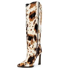 Gianni Bini Maybelle Cow Print Haircalf Snip Toe Kitten Heel Boots