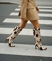 Gianni Bini Maybelle Cow Print Haircalf Snip Toe Tall Boots