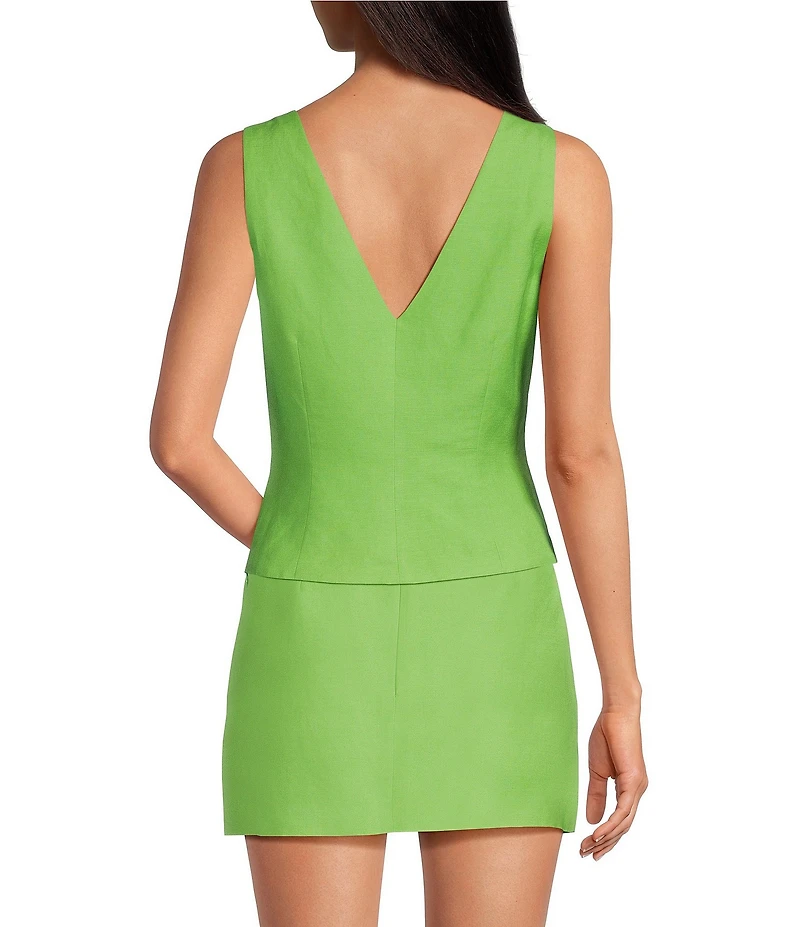 Gianni Bini Megan Plungling V-Neck Sleeveless Coordinating Linen Top