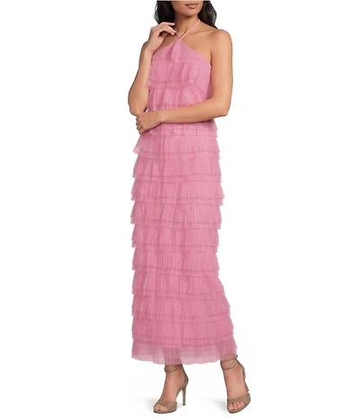 Gianni Bini Melanie Halter Neck Sleeveless Layered Tulle Midi Dress