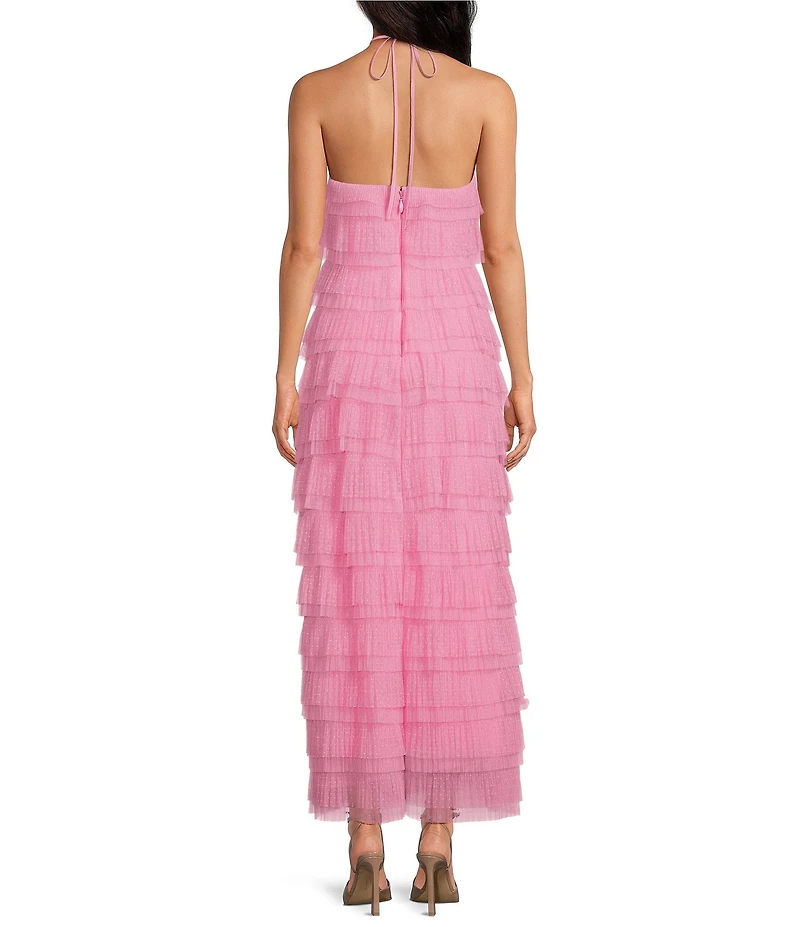 Gianni Bini Melanie Halter Neck Sleeveless Layered Tulle Midi Dress