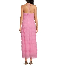 Gianni Bini Melanie Halter Neck Sleeveless Layered Tulle Midi Dress