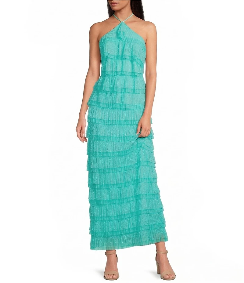 Gianni Bini Melanie Halter Neck Sleeveless Layered Tulle Midi Dress
