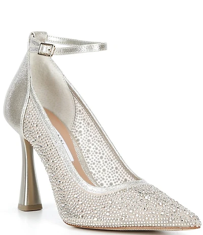 Gianni Bini Mikal Rhinestone Embellished Mesh Ankle Strap Pumps