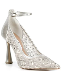 Gianni Bini Mikal Rhinestone Embellished Mesh Ankle Strap Pumps