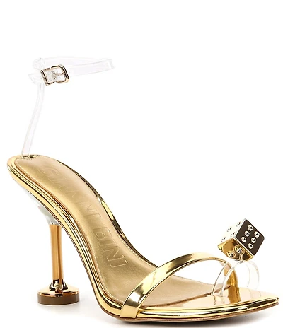 Gianni Bini Mirage Metallic Dice Toe Loop Ornament Martini Heel Dress Sandals